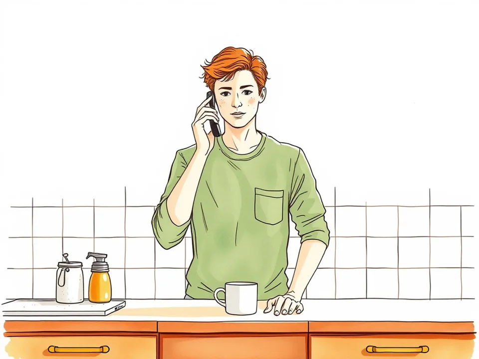 Step 11 of 12: Do the thing you promised, in front of them. A person at a kitchen counter following through on something they promised