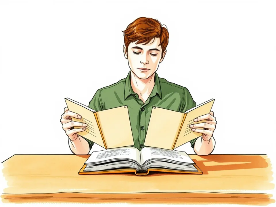 Step 3 of 12: Choose the edition deliberately. A person comparing two closed books held one in each hand at a table